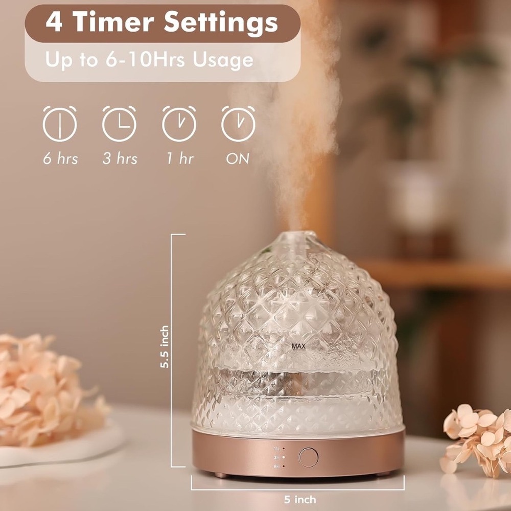 Pineapple Glass Levoair Essential Oil Diffuser Rose Gold Base Clear Hobnail - Picture 8 of 8